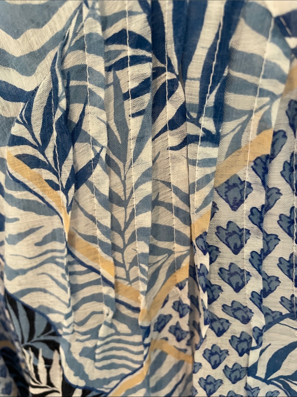 CeCe Blue, White & Tan Patchwork Print Button Blouse - Picture 5 of 6